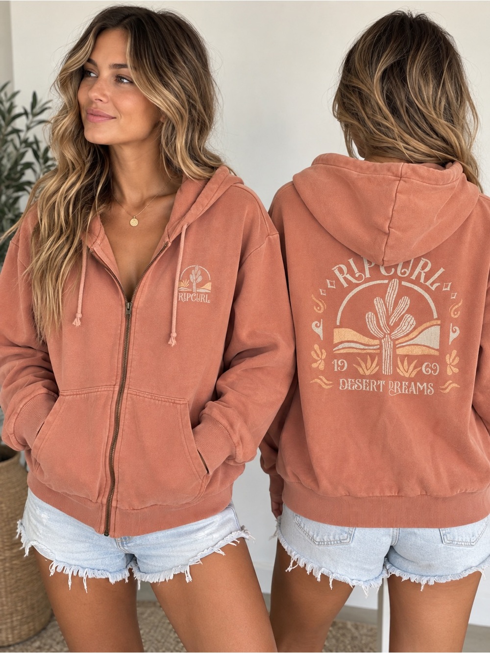 🧡 Rip Curl Desert Dreams Terracotta Graphic Zip Up Hoodie Large 🧡